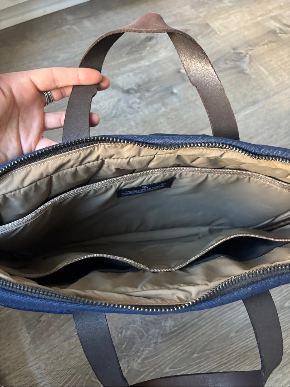 Bellroy 15in Navy and Brown Canvas Laptop Bag with Adjustable Strap
